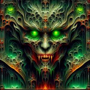 errie vampire with green glowing eyes detailed matte painting, d...