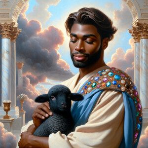 Oil painting of an African-American man resembling Jesus Christ,...