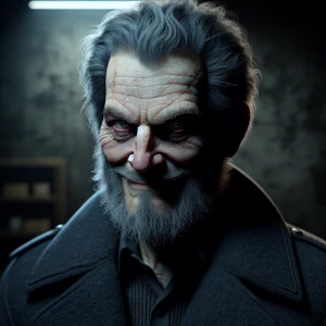 Create a hyper-realistic image of a repugnant man, personifying...