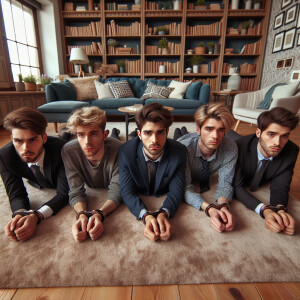 5 white male youth handcuffed laying face down on the ground in...