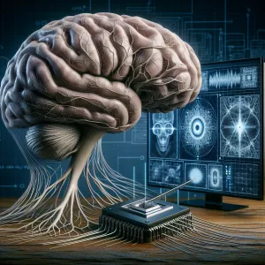 A detailed blueprint showcasing a human brain with a zoomed-in v...