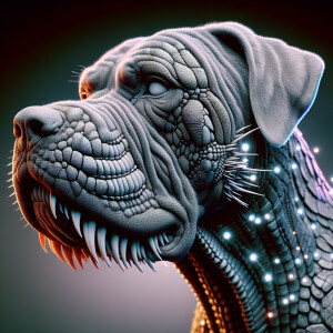 Intricately textured, hyper-realistic 3D closeup of a Cane Corso...