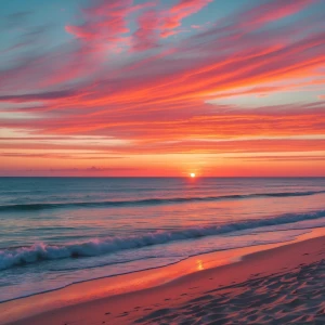 Stunning sunset over an ocean horizon, with orange and pink hues...