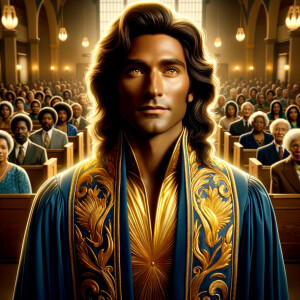 Illustrate an inspiring African-American Jesus crust with a dign...