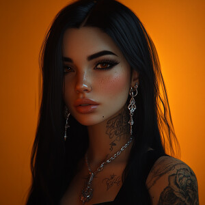 Extremely beautiful with long silky black hair standing in front...