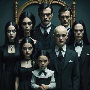 Create a Gothic-style Victorian family portrait featuring charac...