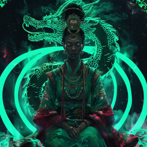 Create a full-body illustration of an Empress embodying a blend...