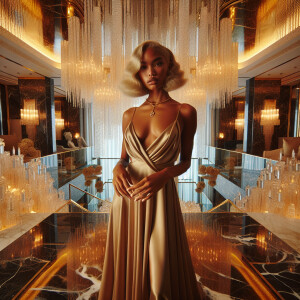 o	In the opulent splendor of an Art Deco penthouse, an elegant L...