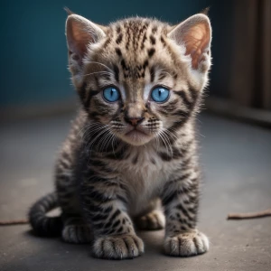 DRAW A KITTEN THAT LOOKS LIKE AN EXOTIC JAGUAR
 WITH BLUE EYES
