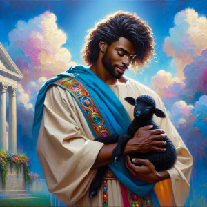 Oil painting of an African-American man resembling Jesus Christ,...