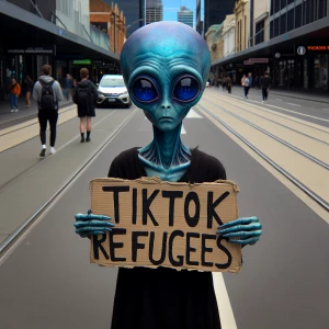 "In the midst of an Earthly street, an extraterrestrial being st...