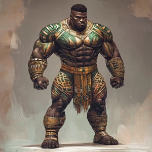 Visualize Titan, a Nigerian superhero, standing at 8 feet 9 inch...
