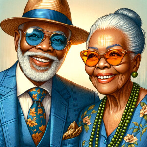 Create an image of an elegant african-American elderly couple ra...