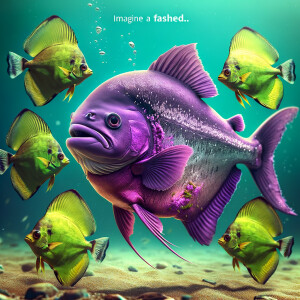 Purple lime piranha no teeth playing with a sting ray