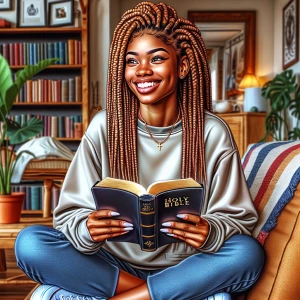 A digital airbrushed illustration of a beautiful 26-year-old hap...