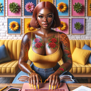 Airbrush a beautiful Curvy African American woman tan skin tone...