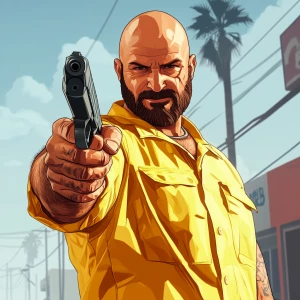 White muscular thin man with beard, big chin, smile and cheekbon...