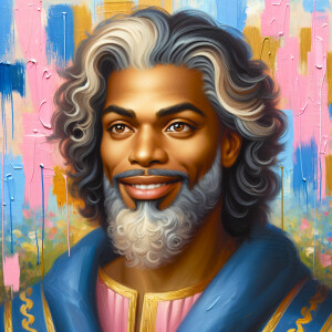 An oil painting of a light-skinned African American man resembli...