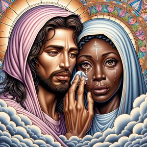 Ensure that the image distinctly represents both Jesus Christ an...