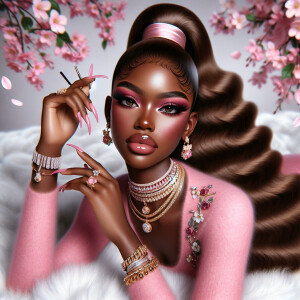 Create a realistic airbrushed illustration of an light skin Afri...
