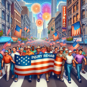 Create a vibrant image depicting a Fourth of July parade on the...