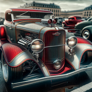 hyperrealistic professional photograph of a modified 1930's Chev...