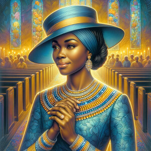A spiritually enriching illustration portrays an African America...
