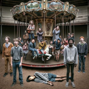 An abandoned playground. A 12-year-old unconscious boy is sittin...