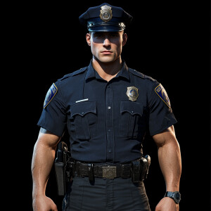 Create an image of a Caucasian, young male police officer, patro...