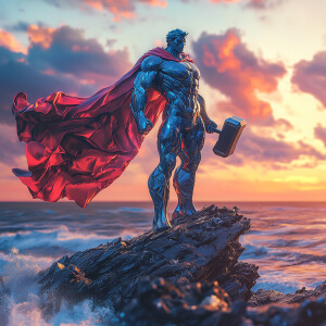 Design a realistic 3D-rendered anime scene featuring a heroic ch...