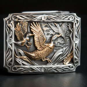 Handmade sterling silver trophy buckle featuring smooth sterling...