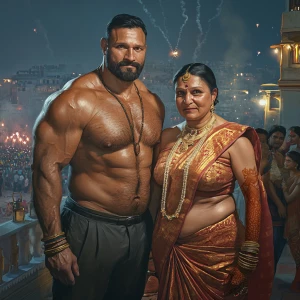 Hyperrealism art style,a muscular beefy sweaty man celebrating d...