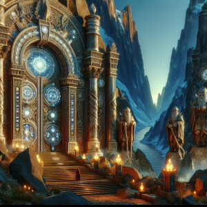 Massive, richly decorated doorways adorned with intricate carvin...