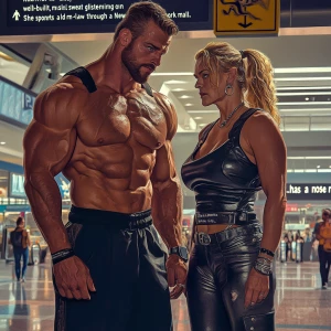 "Realism art,A well-built, muscular man with sweat glistening on...