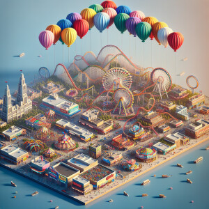 Amusement park, view from afar, general plan, the word ParkPrice...