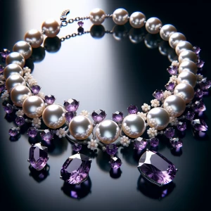 A pearl necklace with amethyst