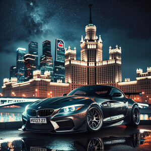 BMW z4 gt3 street legal bbs wheels in moscow at night and skylin...