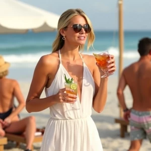 Ivanka Trump on the beach drinking a cocktail