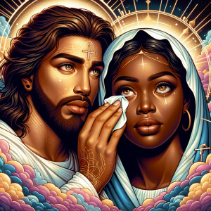 Ensure that the image distinctly represents both Jesus Christ an...
