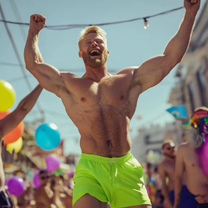 Refined Prompt: A muscular, blonde-haired man with a beard, spor...