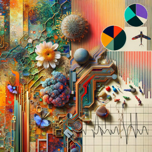 The golden ratio, Minimalist art Circuit, boards, circuitry, diagrams Cellular structures, DNA, circuit boards, colorful wires,  asian and Egyptian  graffiti, lie detector graphs, cardio, printout , branches infinity sign, cave, Art, handprints, distant birds flying, flowering vines, abstract gestural painting, dna