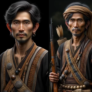 "Create a realistic portrait of a Kayan male leader with natural...