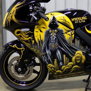 Image of a 2002 Hyosung GV250 Alpha motorcycle with black and ye...