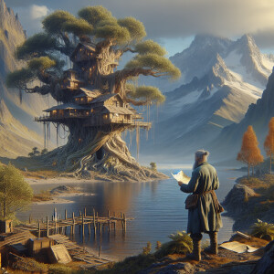A gray-haired fisherman stands near the sea and reads old notes...