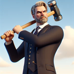 Donald J. Swinging a sledgehammer.