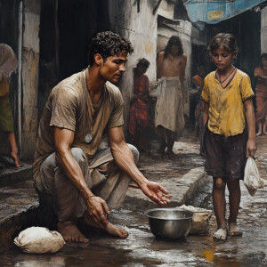 Christano Ronaldo begging in the streets of India,photorealistic...