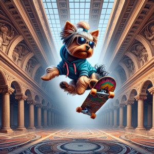 A Yorkie wearing Jeanshose and Hoody, colorful, anthropomorphic,...