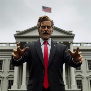 Donald Trump with arms outstretched standing in front of the Whi...