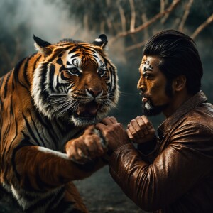 Man fighting tiger