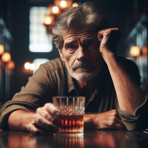 Show me a man drinking his last drink ever